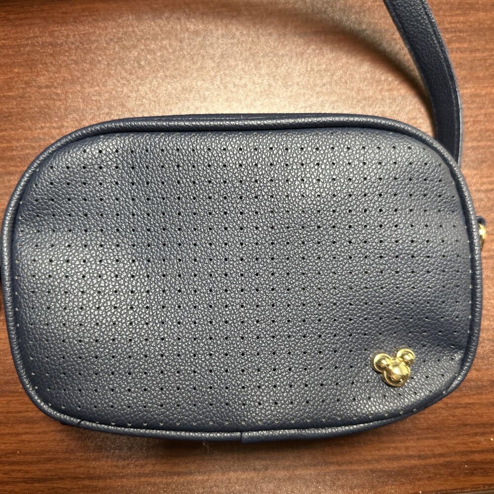 NWOT 2025 Disney Mickey Icon Navy Blue Faux Leather Convertible Belt Pack 5x8”